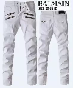 hommes balmain straight biker jeans hiphop pants zipper blanc